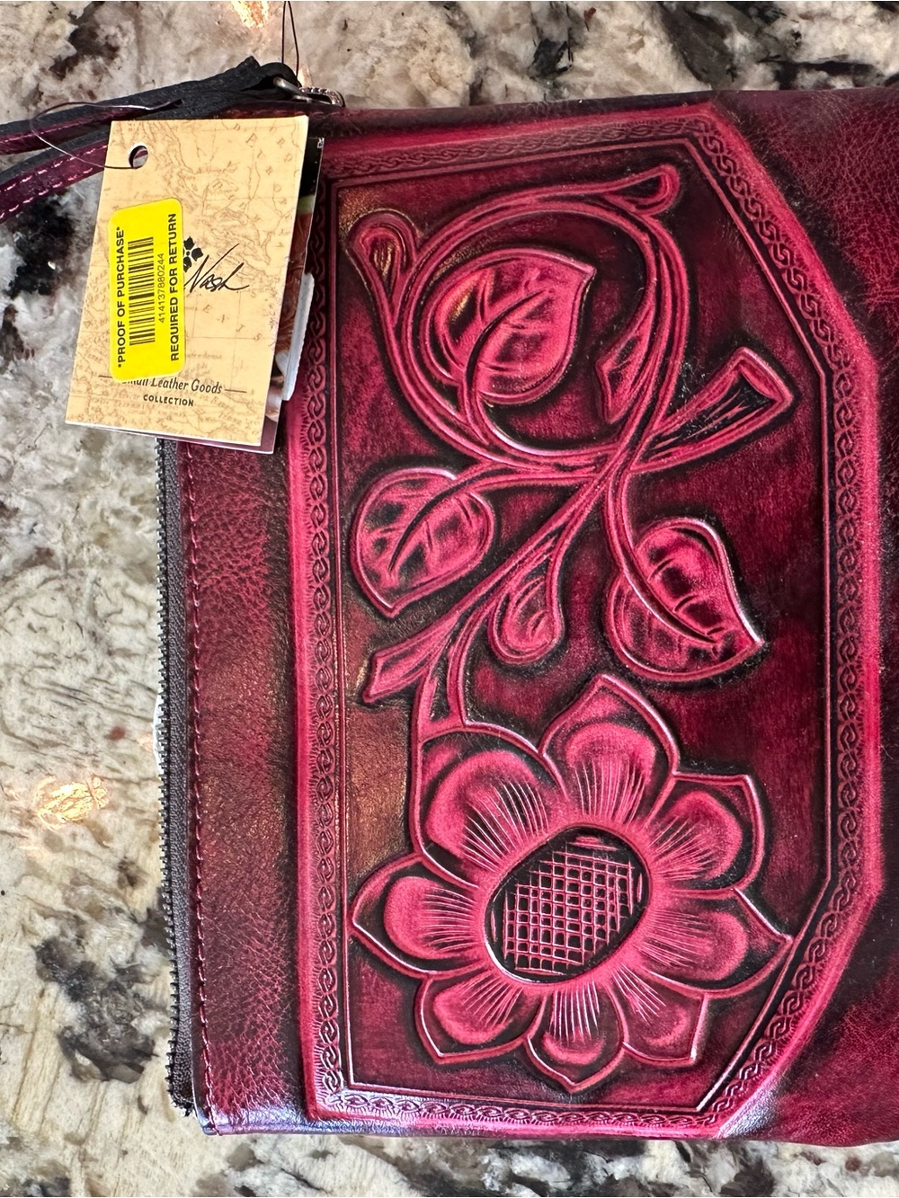 Patricia Nash  Floral Hand Tooled Women's Leather Clutch - cordovan